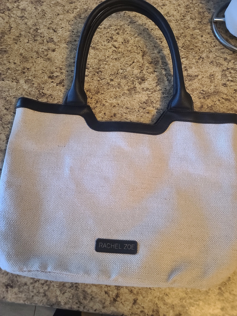 Rachel Zoe Beige Canvas Tote with Black Trim